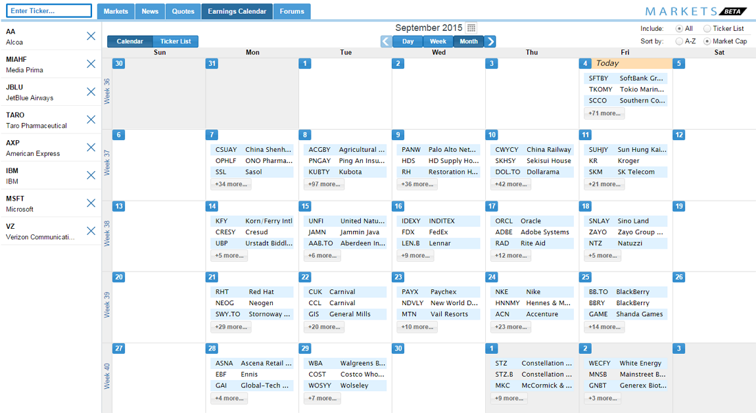 earnings calendar