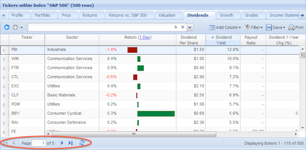 Paging through Tickers