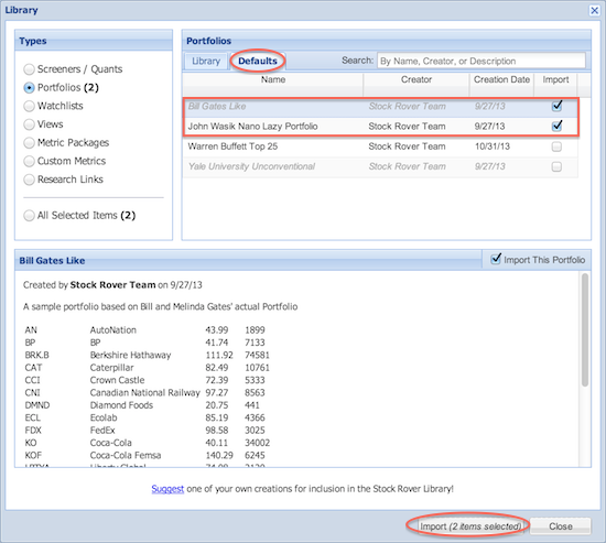 investors library defaults