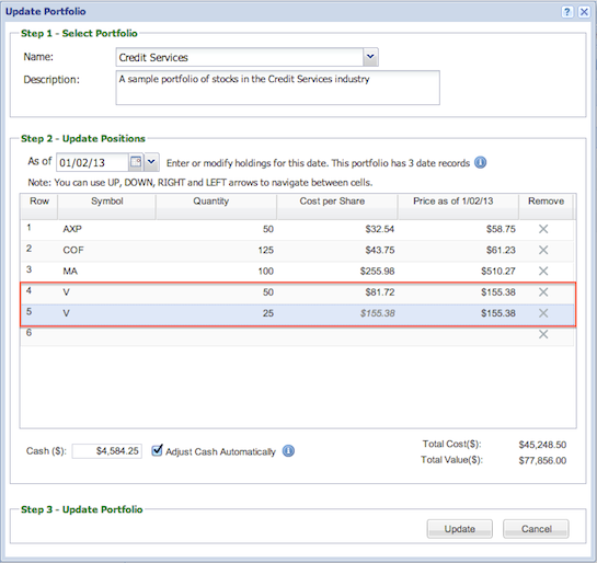 multiple lots in portfolio manager