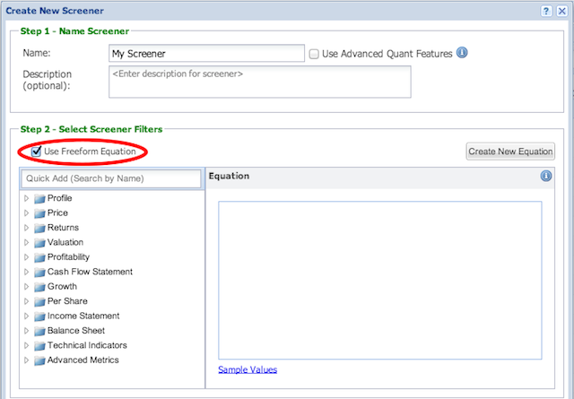 use freeform equation checkbox