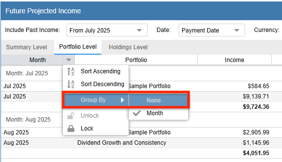 Future Income Ungroup