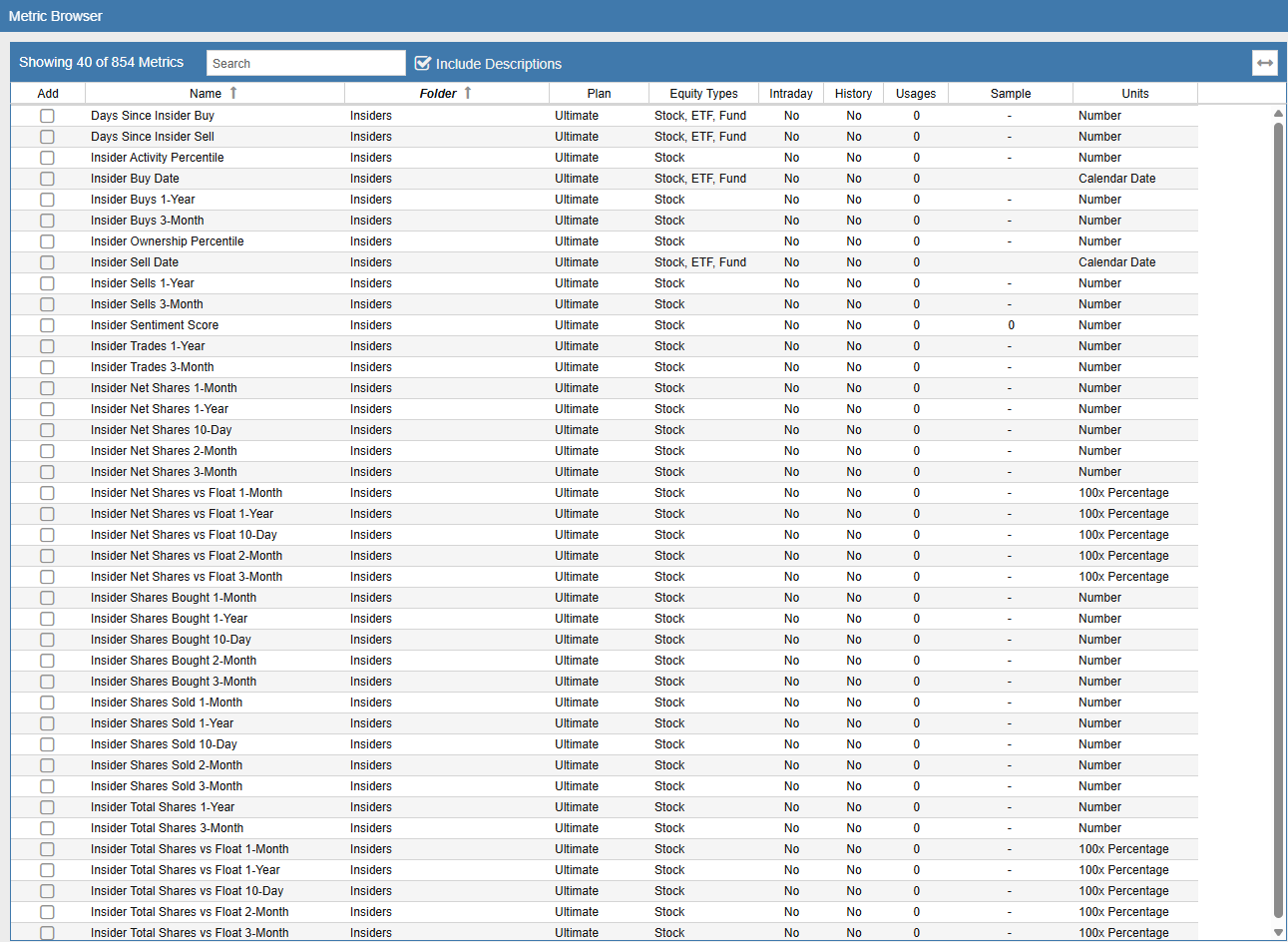 Insider Metrics Browser
