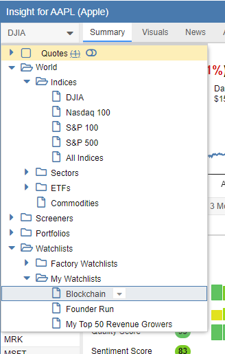 Selecting ticker