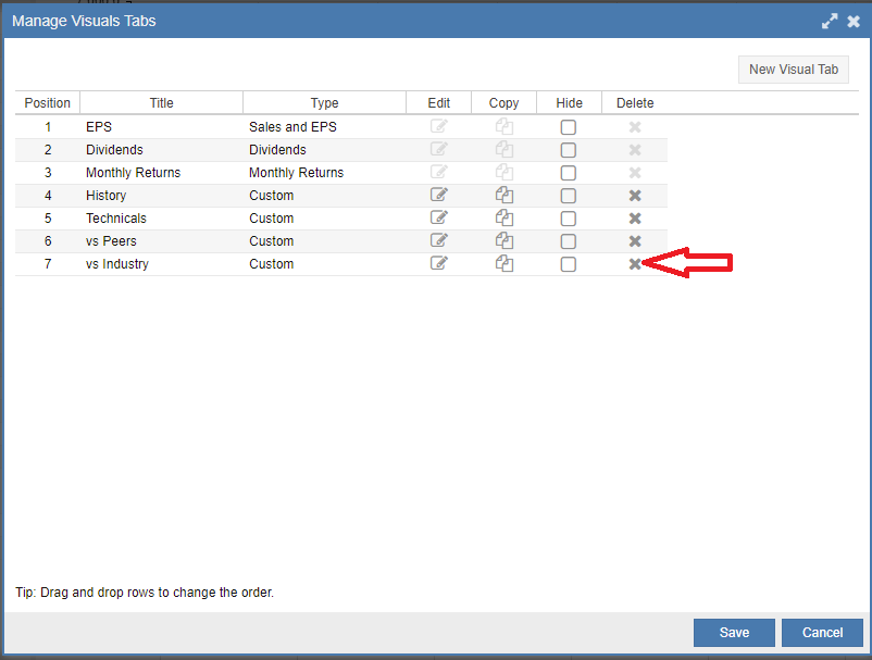 Deleting Visual Tab