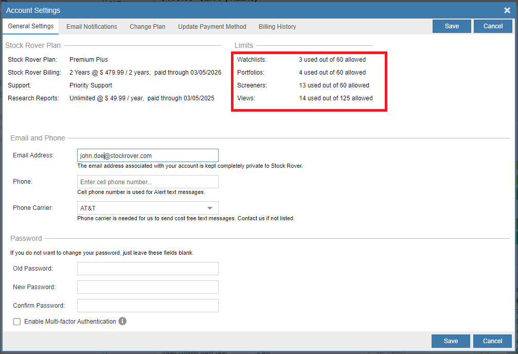 account settings