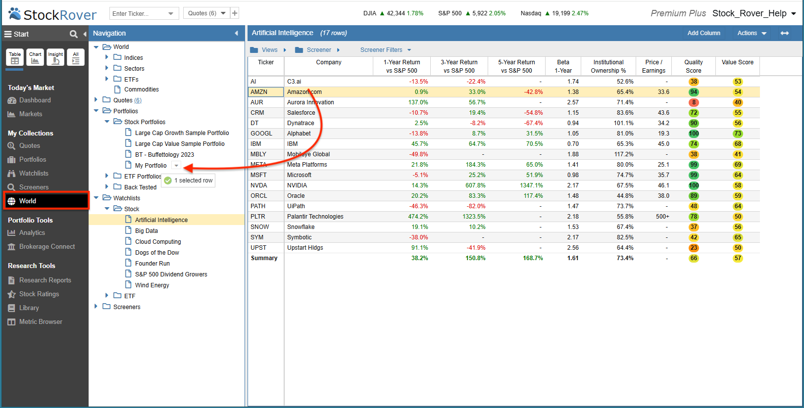 drag to a portfolio