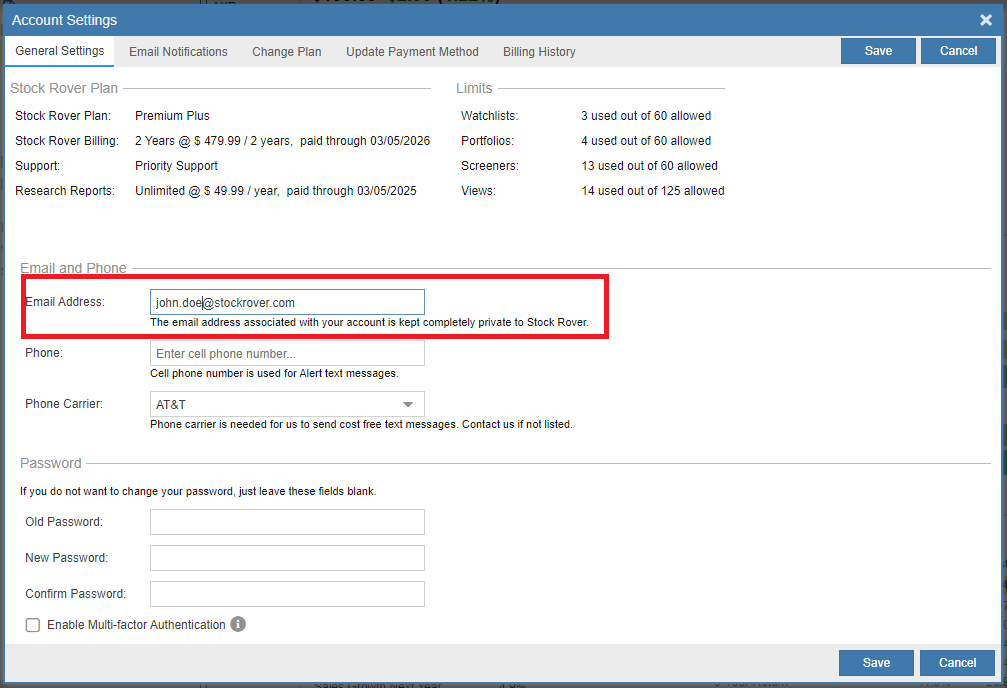 account settings