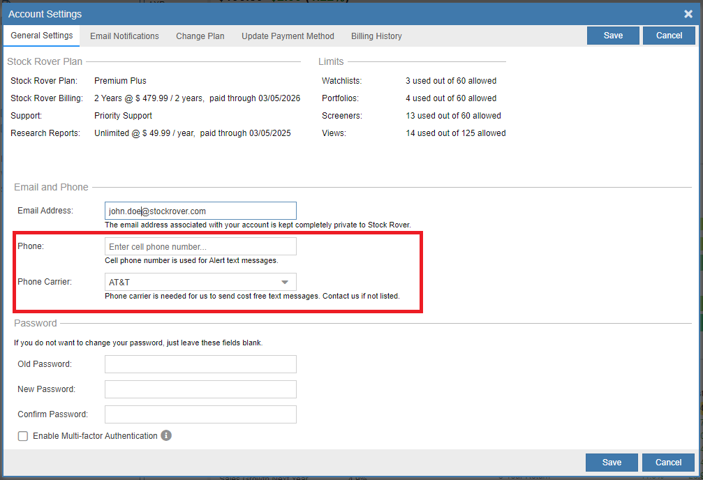 account settings