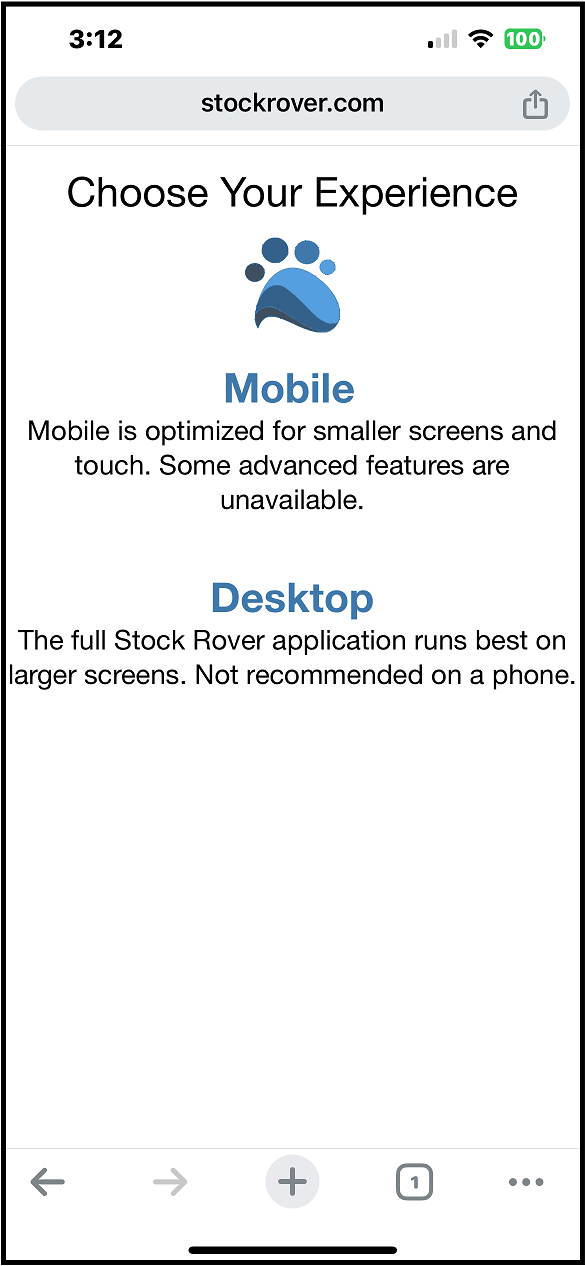 select mobile or desktop experience