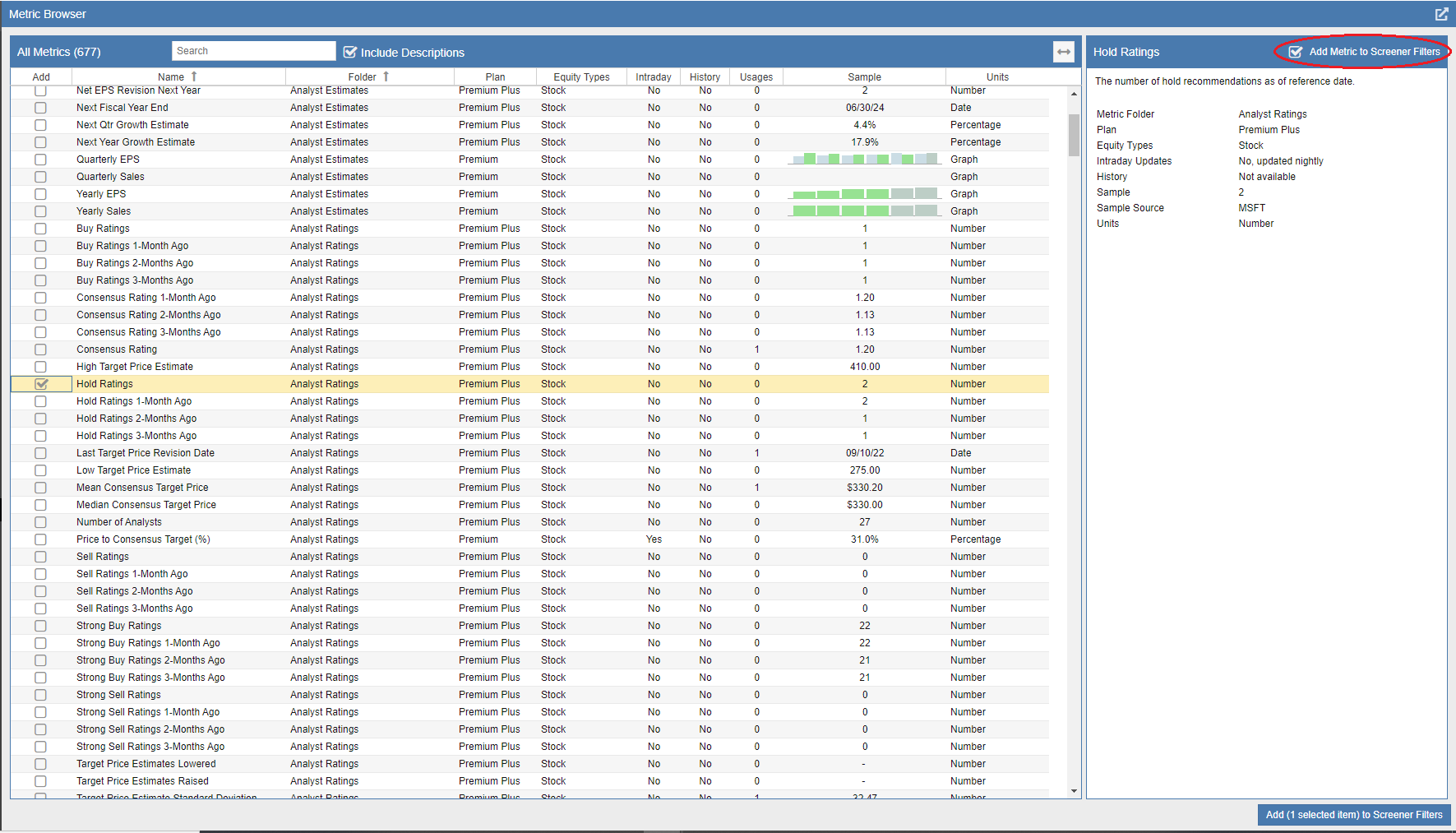 Import metric browser