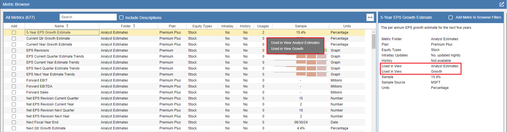 Import metric browser