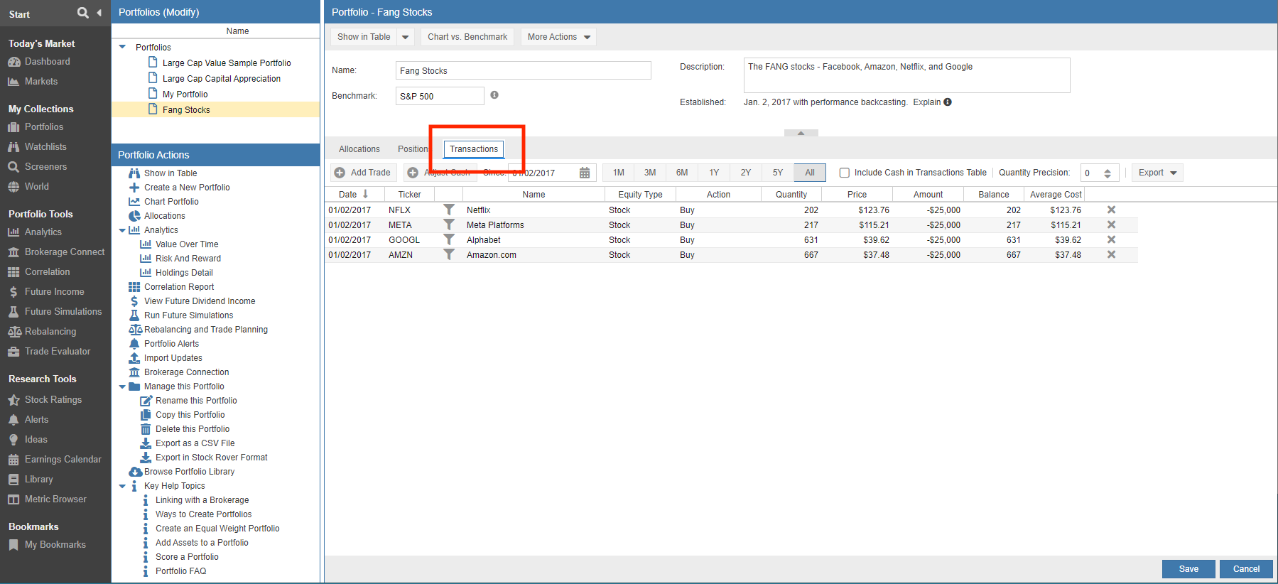 Show Transactions