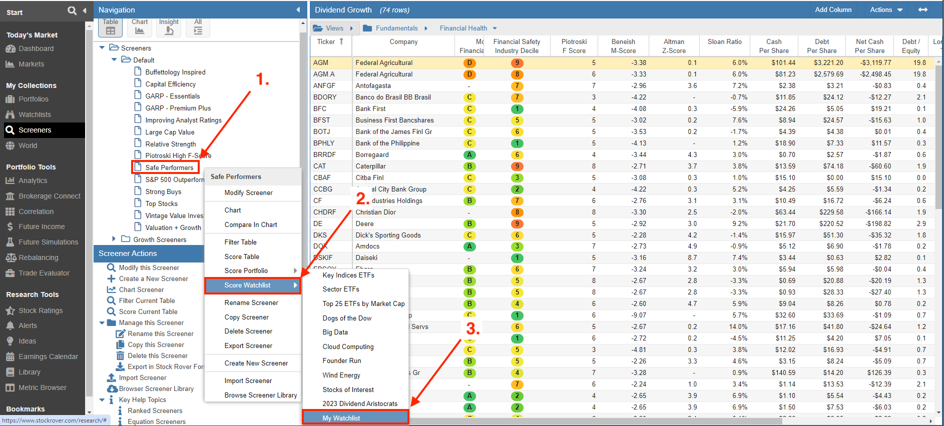 Portfolio and Watchlist score selecting