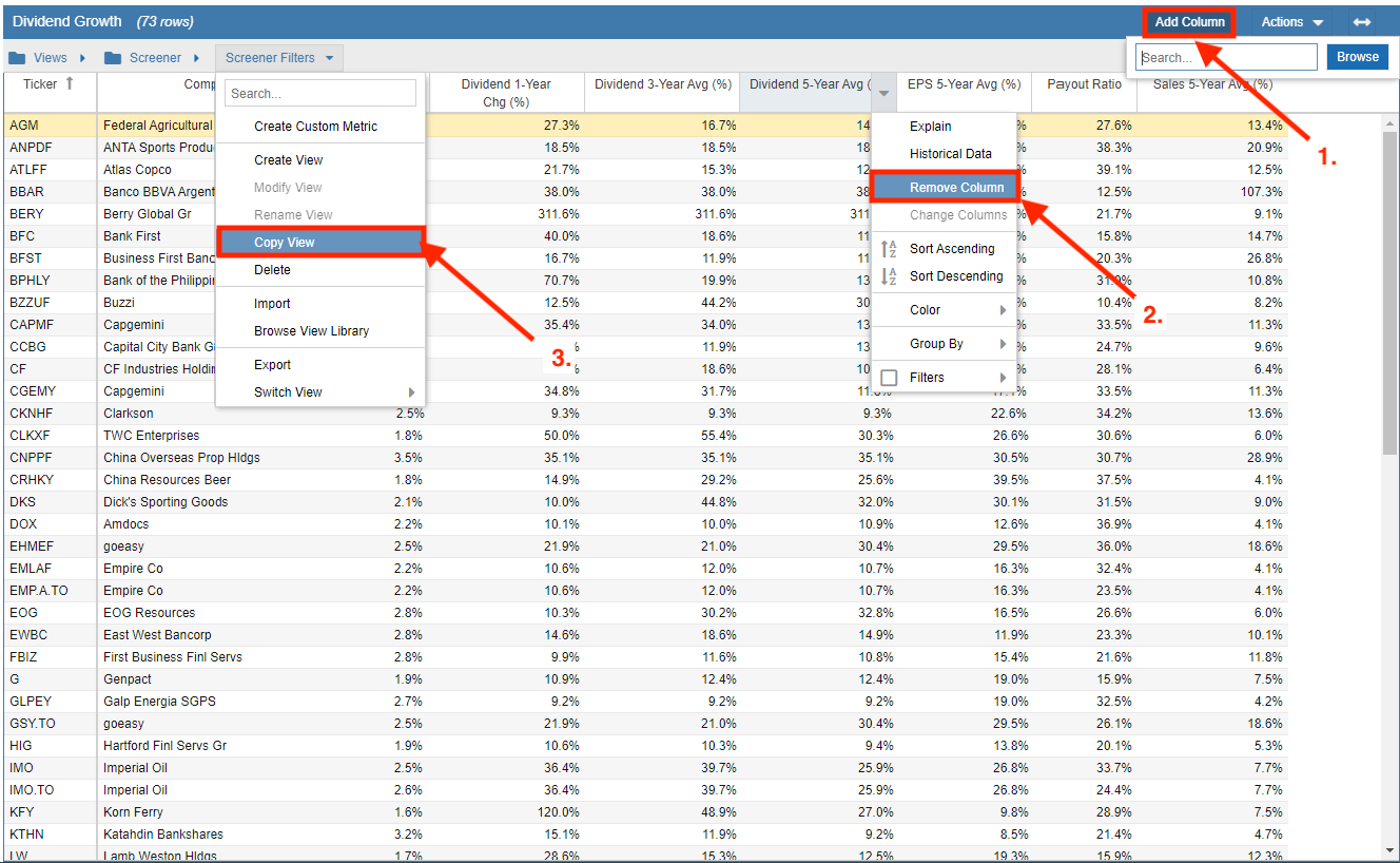 update screener filters view