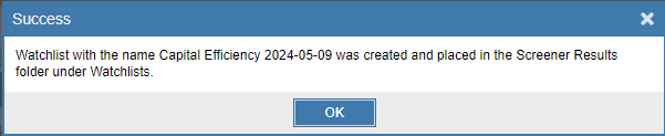 confirm snapshot of screener