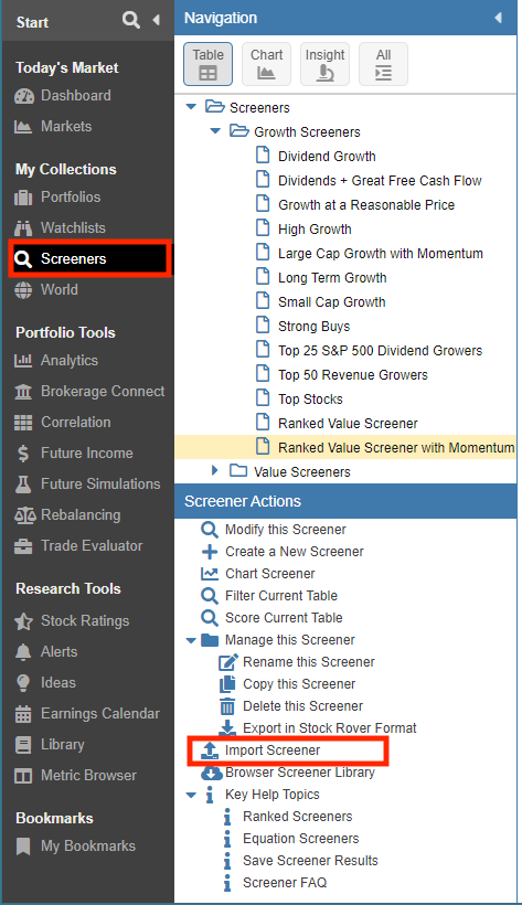 import screener from screener actions