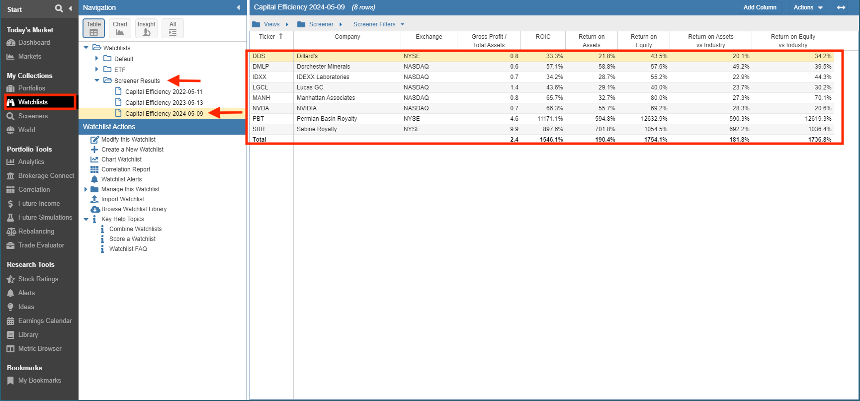 show screener runs