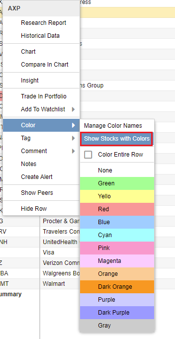 Show Stocks_With Color