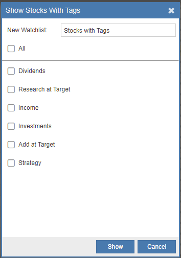 Show Stocks_With Tags Window