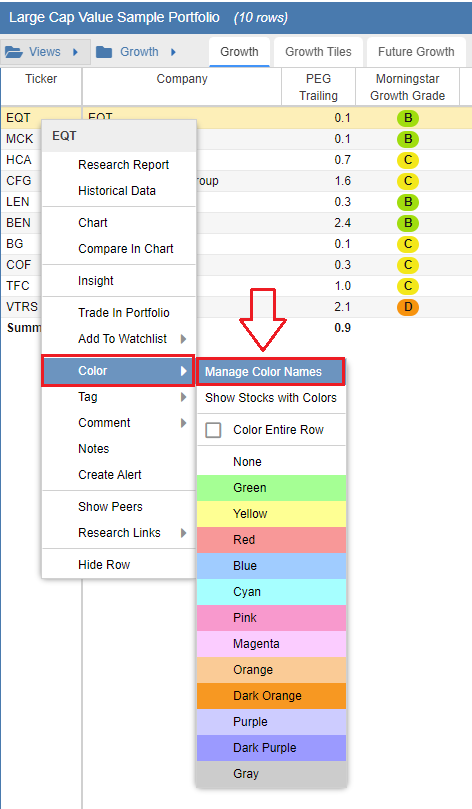 Color Menu