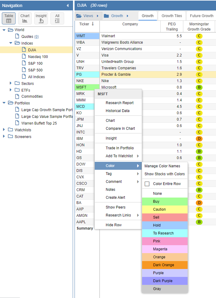 New Color Names Menu