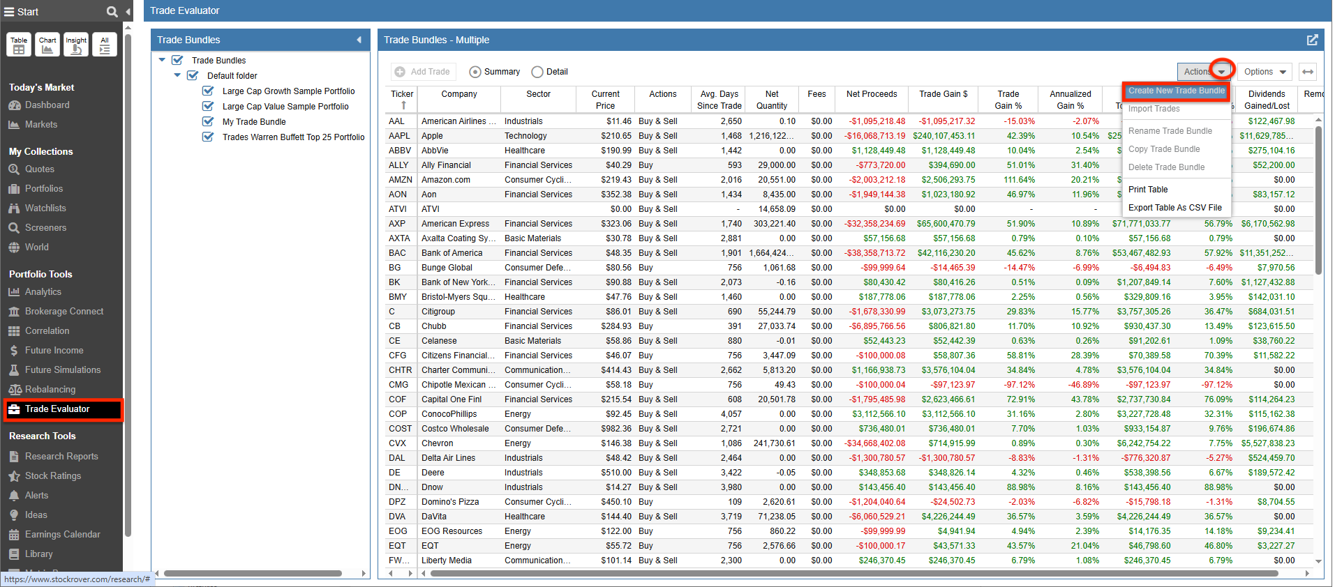 actions pulldown