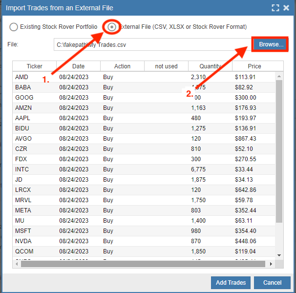 import trades from a file