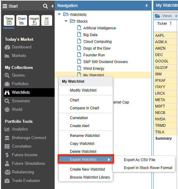 manage a watchlist