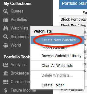 create new Watchlist through task wizard