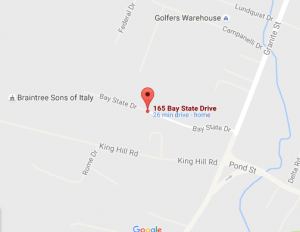 Google Map of 165 Bay State Drive, Braintree MA, 02184