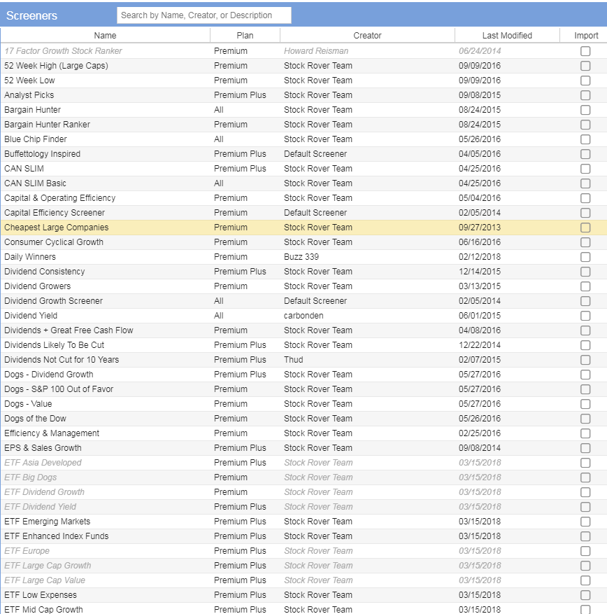 Click to enlarge Library Screeners