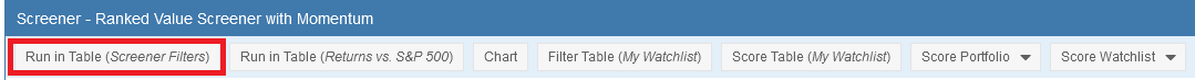 Run in Table Screener Filters