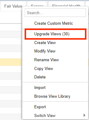 Upgrade From Views Tab